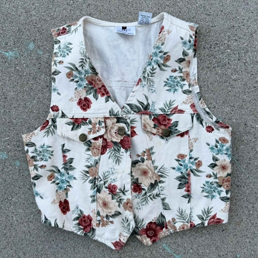 Vintage Morgan Sport floral vest crop vest western cowgirl cowboy medium - Picture 5 of 5